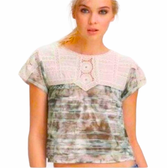 Free People Tops - FREE PEOPLE Tie Dye Green Mixed Media Top EUC sz M